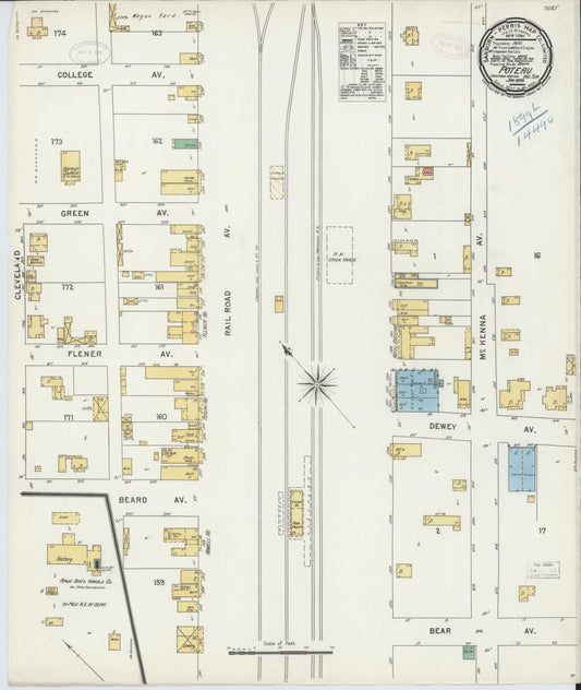Sanborn Fire Insurance Map from Poteau, Le Flore County, Oklahoma (1899), Sheet #0001 - Historic Sanborn Fire Insurance Map Print, vintage old map wall art, antique decor, genealogy gift, Oklahoma Oklahoma map