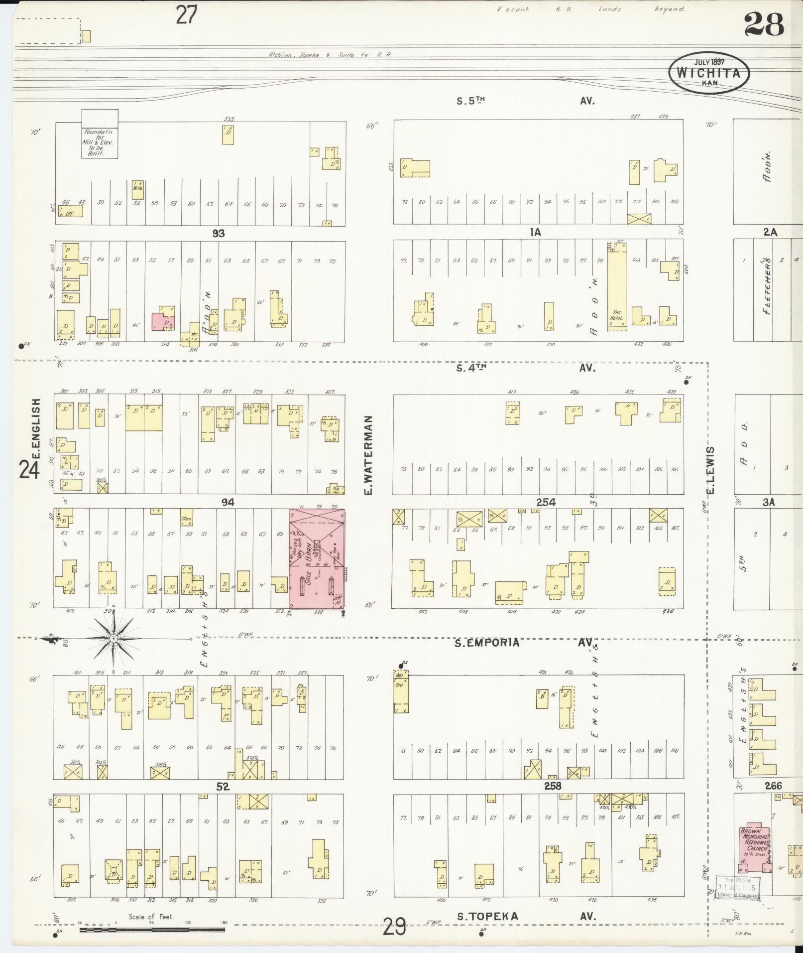 Sanborn Fire Insurance Map from Wichita, Sedgwick County, Kansas (1897), Sheet #0028 - Complete Map Set gallery image, historic Sanborn map, vintage wall art, Kansas Kansas