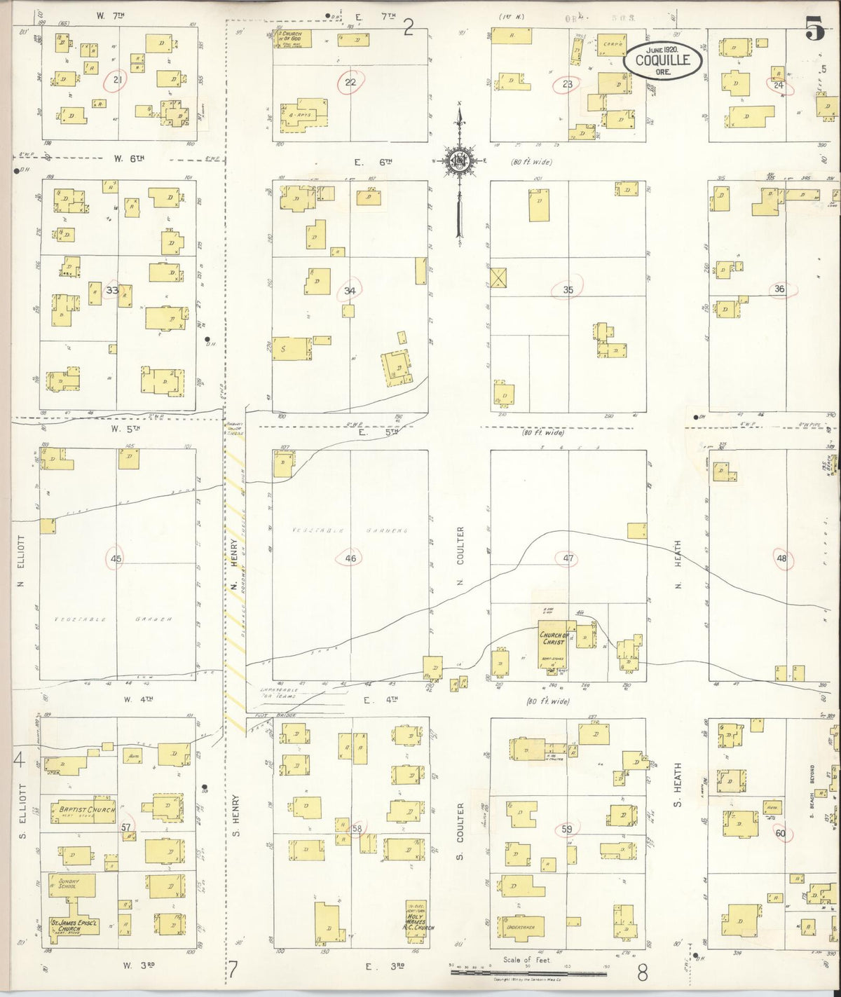 Sanborn Fire Insurance Map from Coquille, Coos County, Oregon (1945), Sheet #0005 - Historic Sanborn Fire Insurance Map Print, vintage old map wall art, antique decor, genealogy gift, Oregon Oregon map