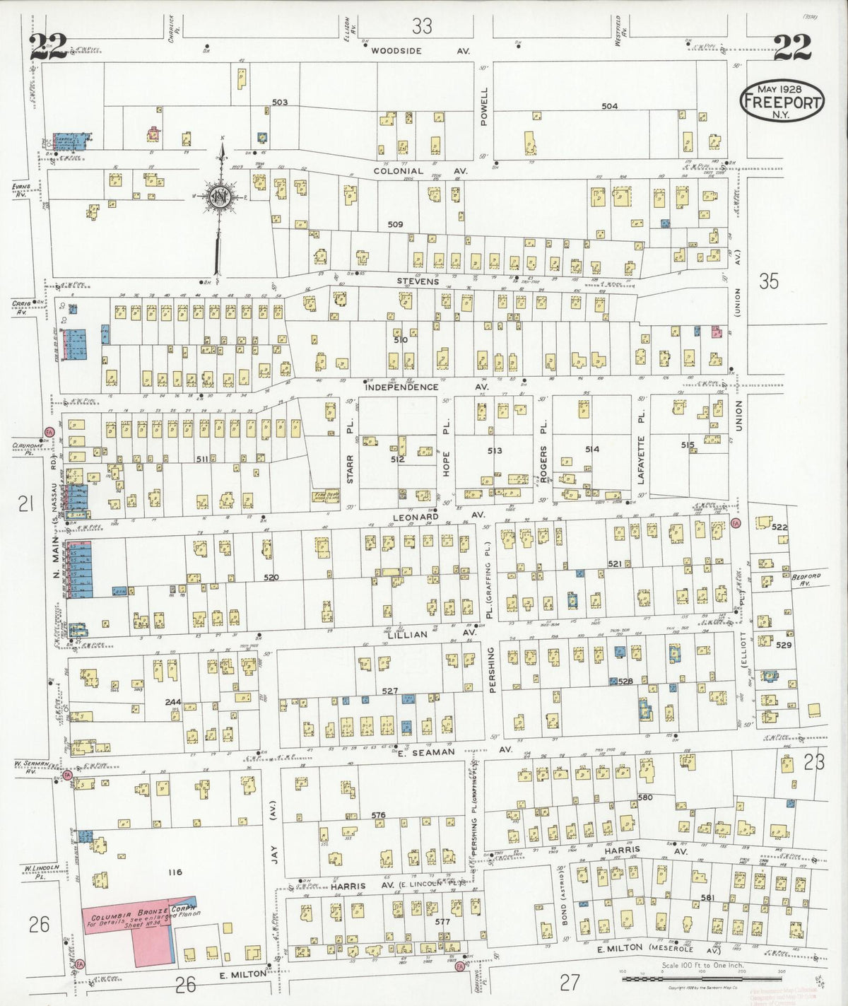 Sanborn Fire Insurance Map from Freeport, Nassau County, New York (1928), Sheet #0022 - Complete Map Set gallery image, historic Sanborn map, vintage wall art, New York New York