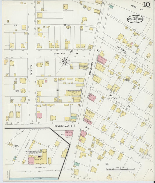 Sanborn Fire Insurance Map from Charleston, Kanawha County, West Virginia (1897), Sheet #0010 - Historic Sanborn Fire Insurance Map Print, vintage old map wall art, antique decor, genealogy gift, West Virginia West Virginia map