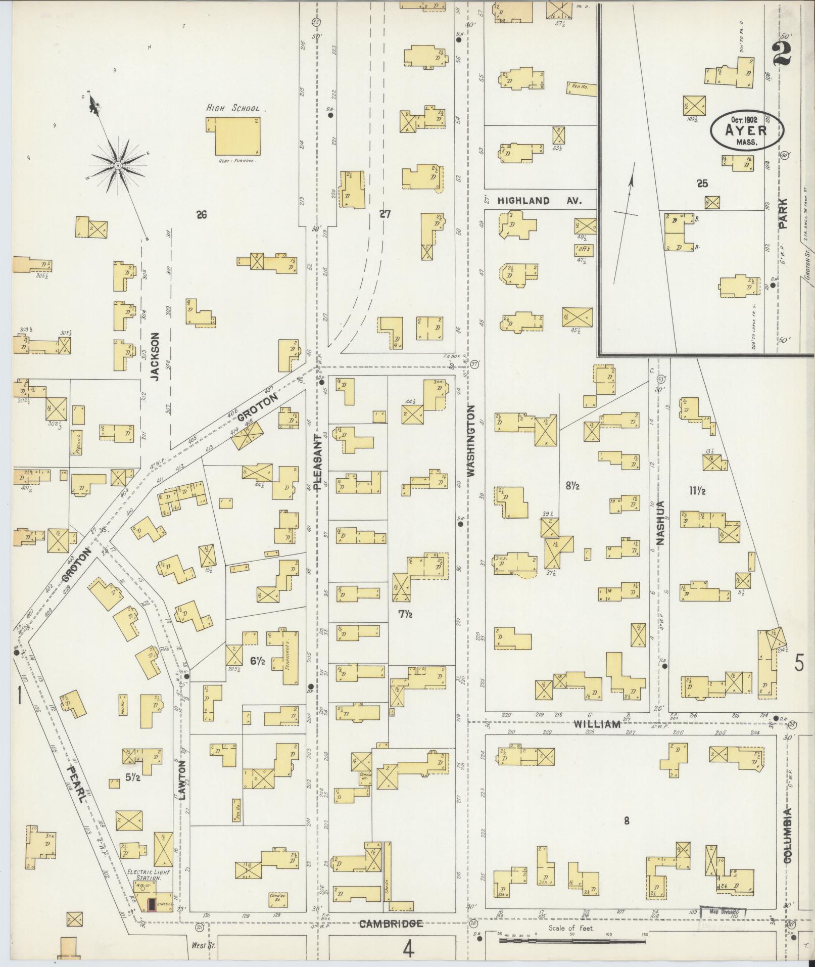 Sanborn Fire Insurance Map from Ayer, Middlesex County, Massachusetts (1902), Sheet #0002 - Historic Sanborn Fire Insurance Map Print, vintage old map wall art, antique decor, genealogy gift, Massachusetts Massachusetts map