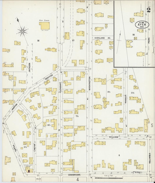 Sanborn Fire Insurance Map from Ayer, Middlesex County, Massachusetts (1902), Sheet #0002 - Historic Sanborn Fire Insurance Map Print, vintage old map wall art, antique decor, genealogy gift, Massachusetts Massachusetts map