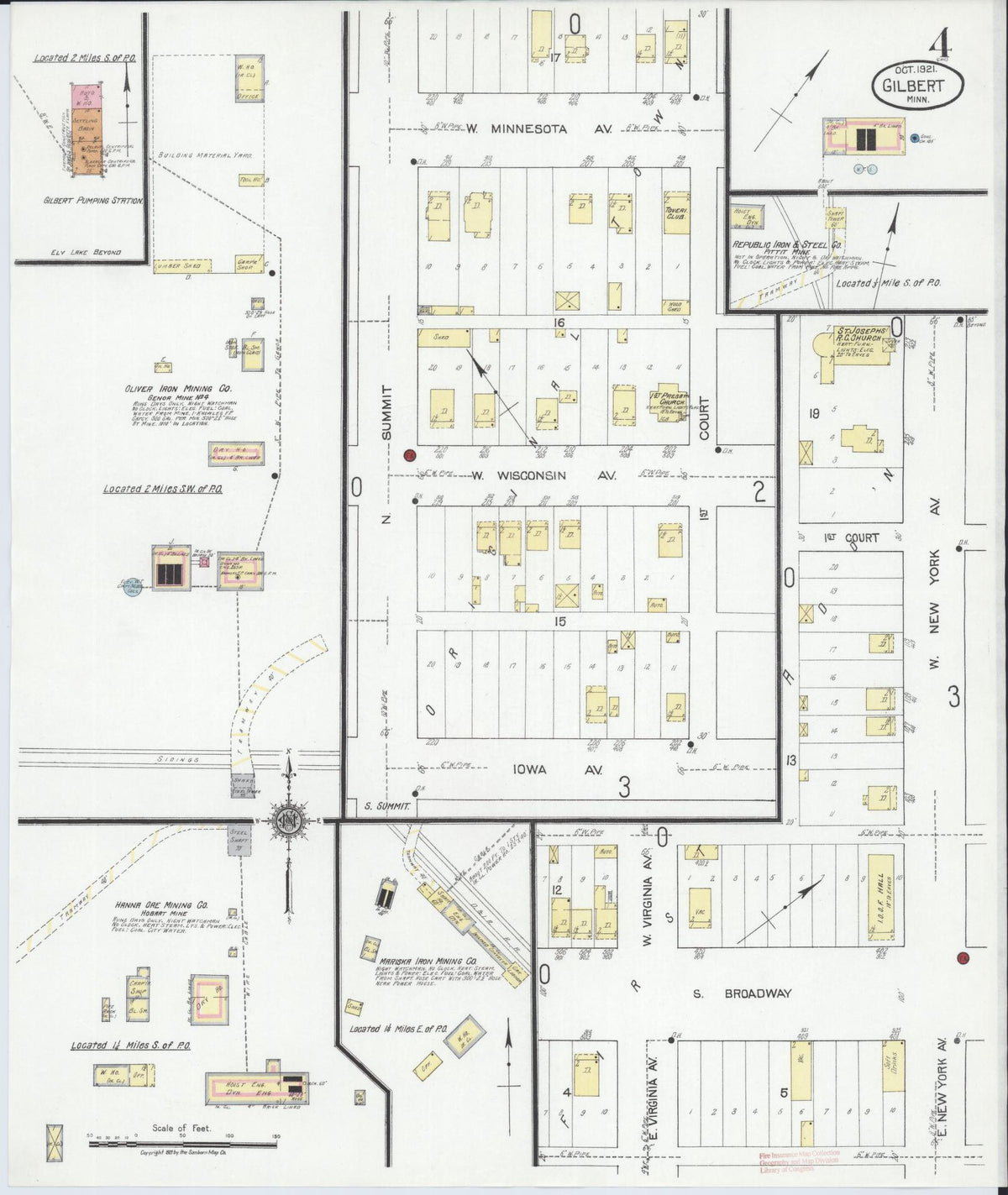 Sanborn Fire Insurance Map from Gilbert, Saint Louis County, Minnesota (1921), Sheet #0004 - Historic Sanborn Fire Insurance Map Print, vintage old map wall art, antique decor, genealogy gift, Minnesota Minnesota map