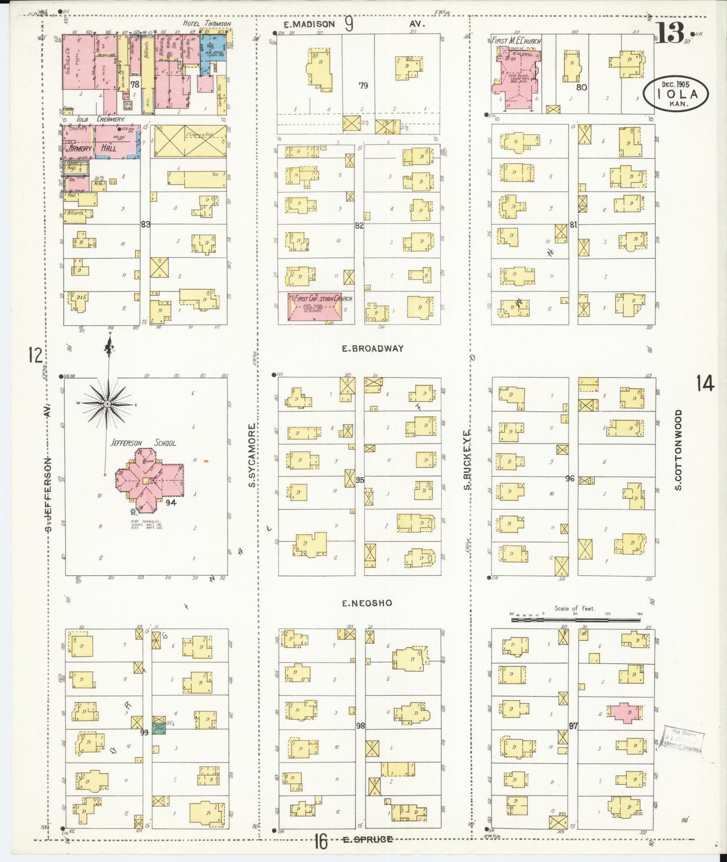 Sanborn Fire Insurance Map from Iola, Allen County, Kansas (1905), Sheet #0013 - Complete Map Set gallery image, historic Sanborn map, vintage wall art, Kansas Kansas