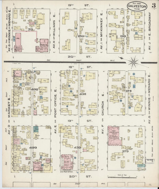 Sanborn Fire Insurance Map from Galveston, Galveston County, Texas (1885), Sheet #0003 - Historic Sanborn Fire Insurance Map Print, vintage old map wall art, antique decor, genealogy gift, Texas Texas map