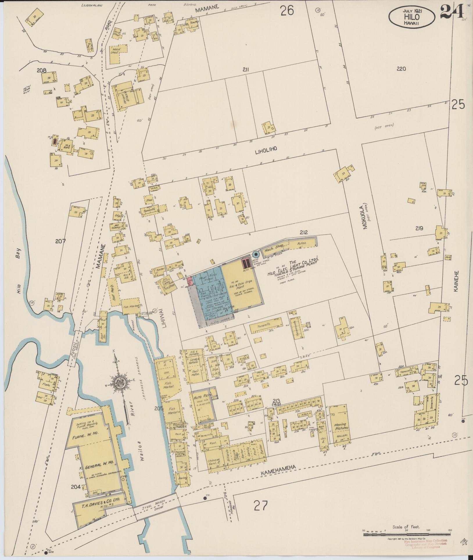 Sanborn Fire Insurance Map from Hilo, Hawaii County, Hawaii (1921), Sheet #0024 - Historic Sanborn Fire Insurance Map Print