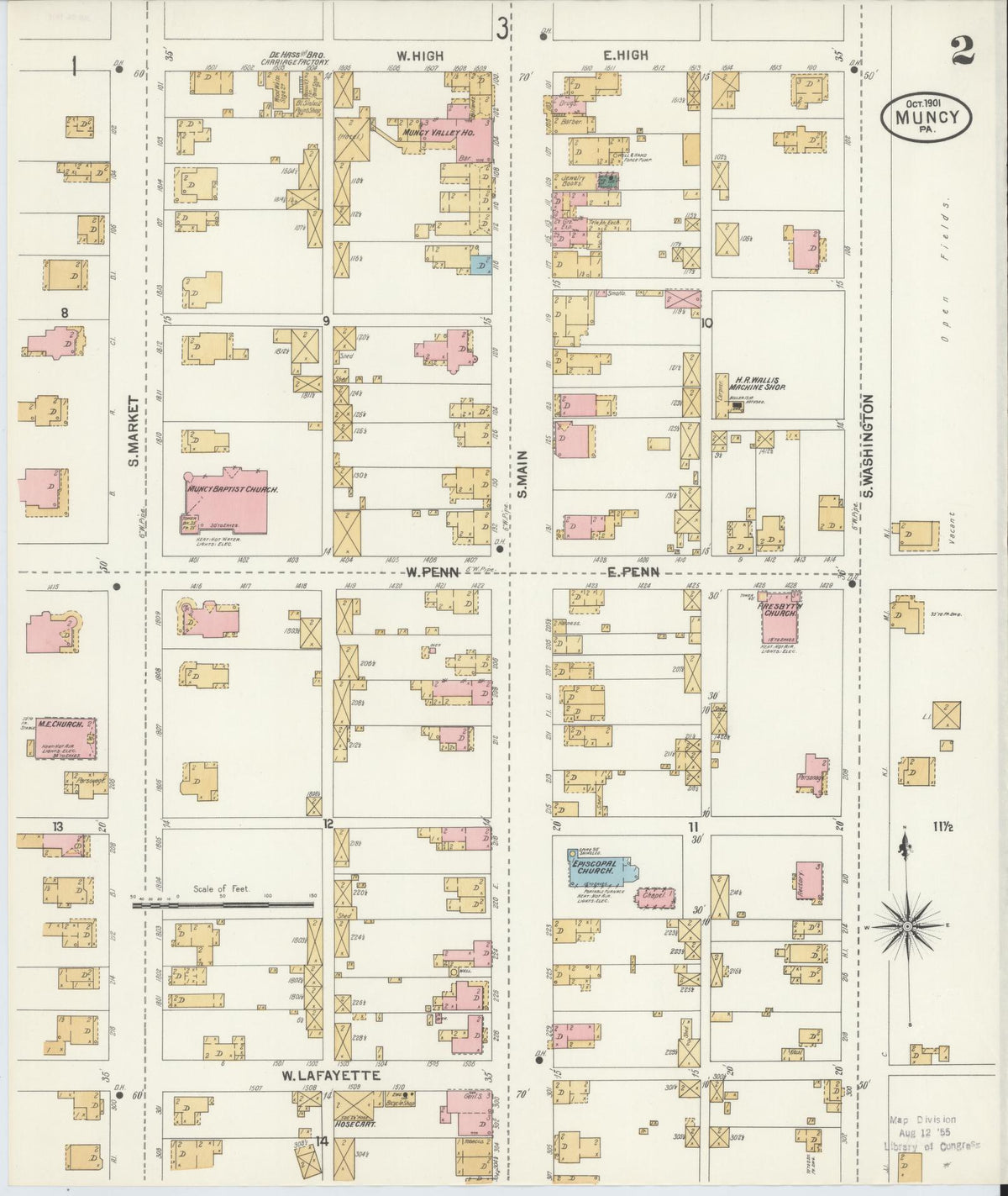 Sanborn Fire Insurance Map from Muncy, Lycoming County, Pennsylvania (1901), Sheet #0002 - Complete Map Set gallery image, historic Sanborn map, vintage wall art, Pennsylvania Pennsylvania