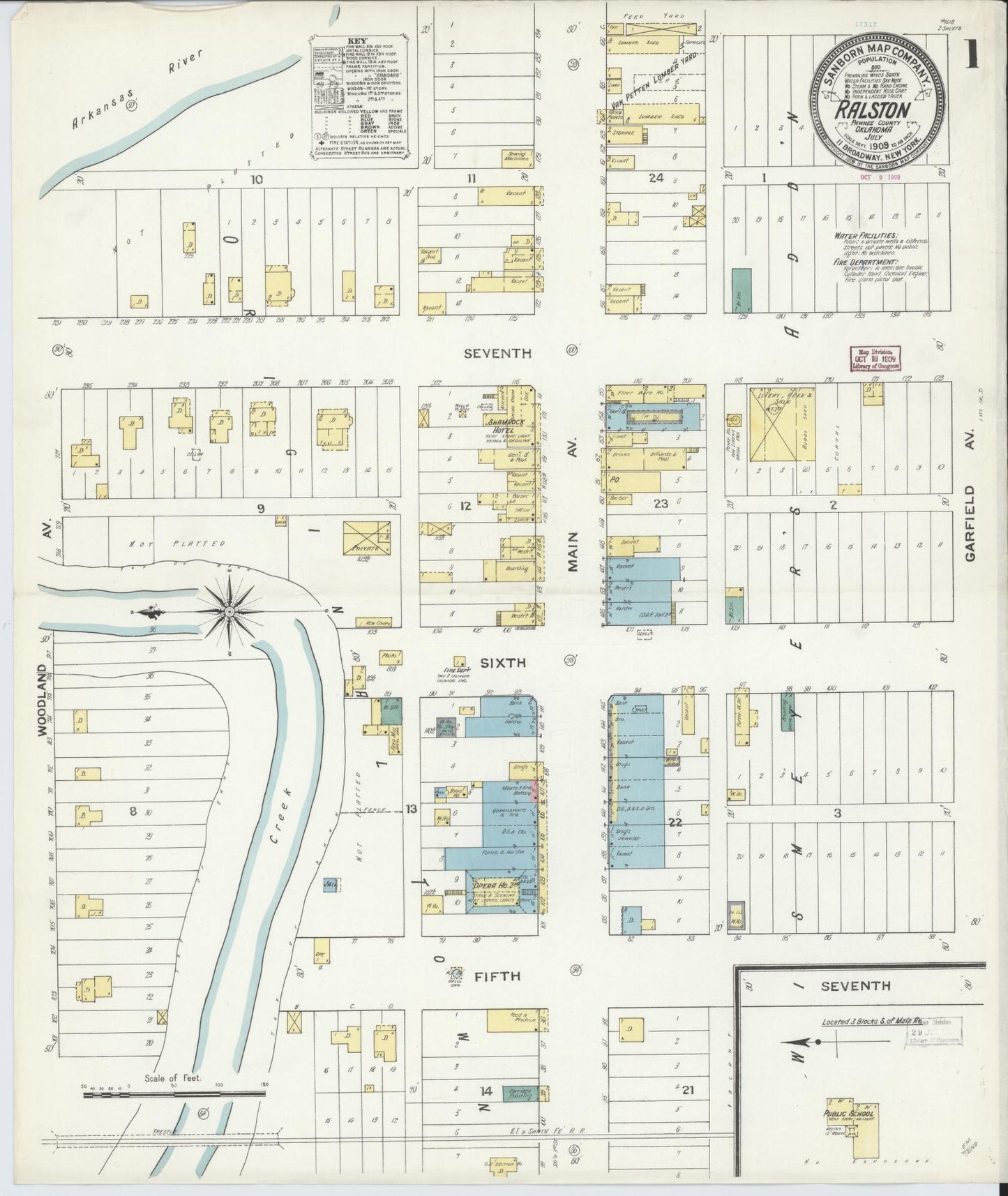 Sanborn Fire Insurance Map from Ralston, Pawnee County, Oklahoma (1909), Sheet #0001 - Complete Map Set gallery image, historic Sanborn map, vintage wall art, Oklahoma Oklahoma