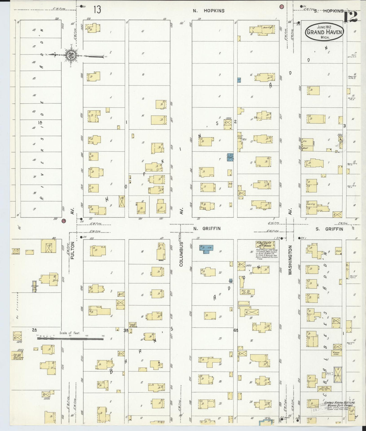 Sanborn Fire Insurance Map from Grand Haven, Ottawa County, Michigan (1912), Sheet #0012 - Complete Map Set gallery image, historic Sanborn map, vintage wall art, Michigan Michigan