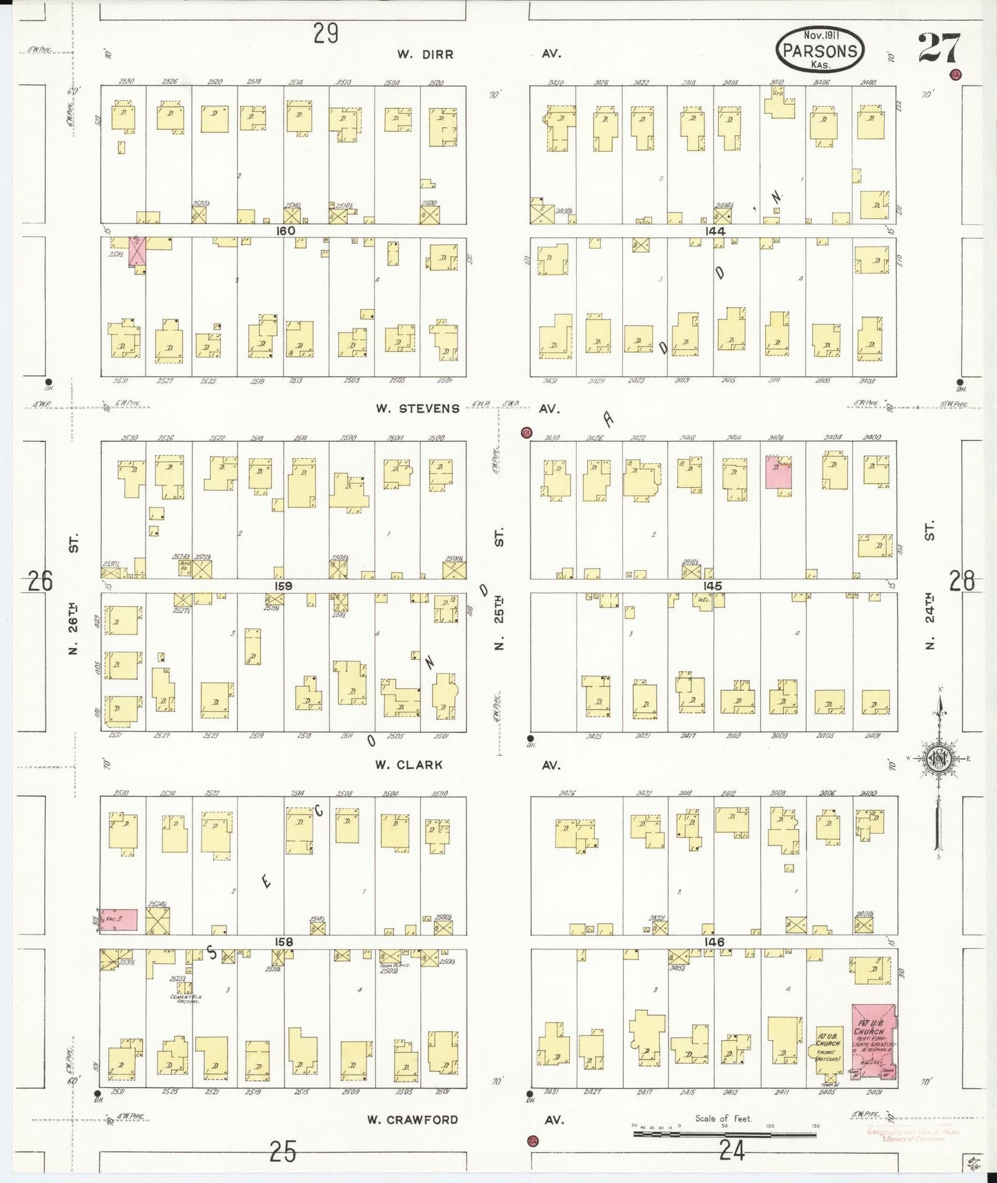 Sanborn Fire Insurance Map from Parsons, Labette County, Kansas (1911), Sheet #0027 - Complete Map Set gallery image, historic Sanborn map, vintage wall art, Kansas Kansas