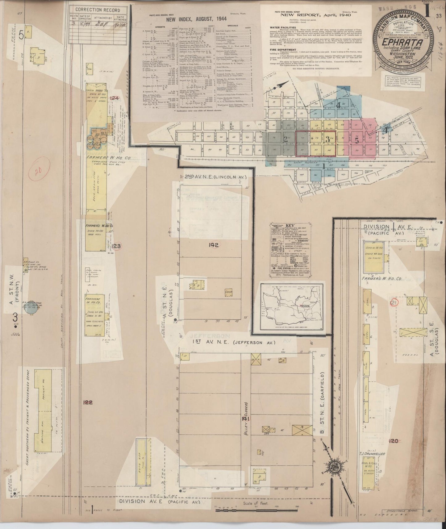 Sanborn Fire Insurance Map from Ephrata, Grant County, Washington (1944), Sheet #0001 - Complete Map Set gallery image, historic Sanborn map, vintage wall art, Washington Washington