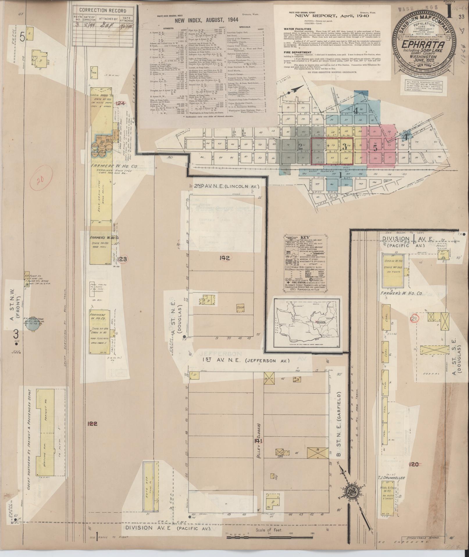 Sanborn Fire Insurance Map from Ephrata, Grant County, Washington (1944), Sheet #0001 - Complete Map Set gallery image, historic Sanborn map, vintage wall art, Washington Washington