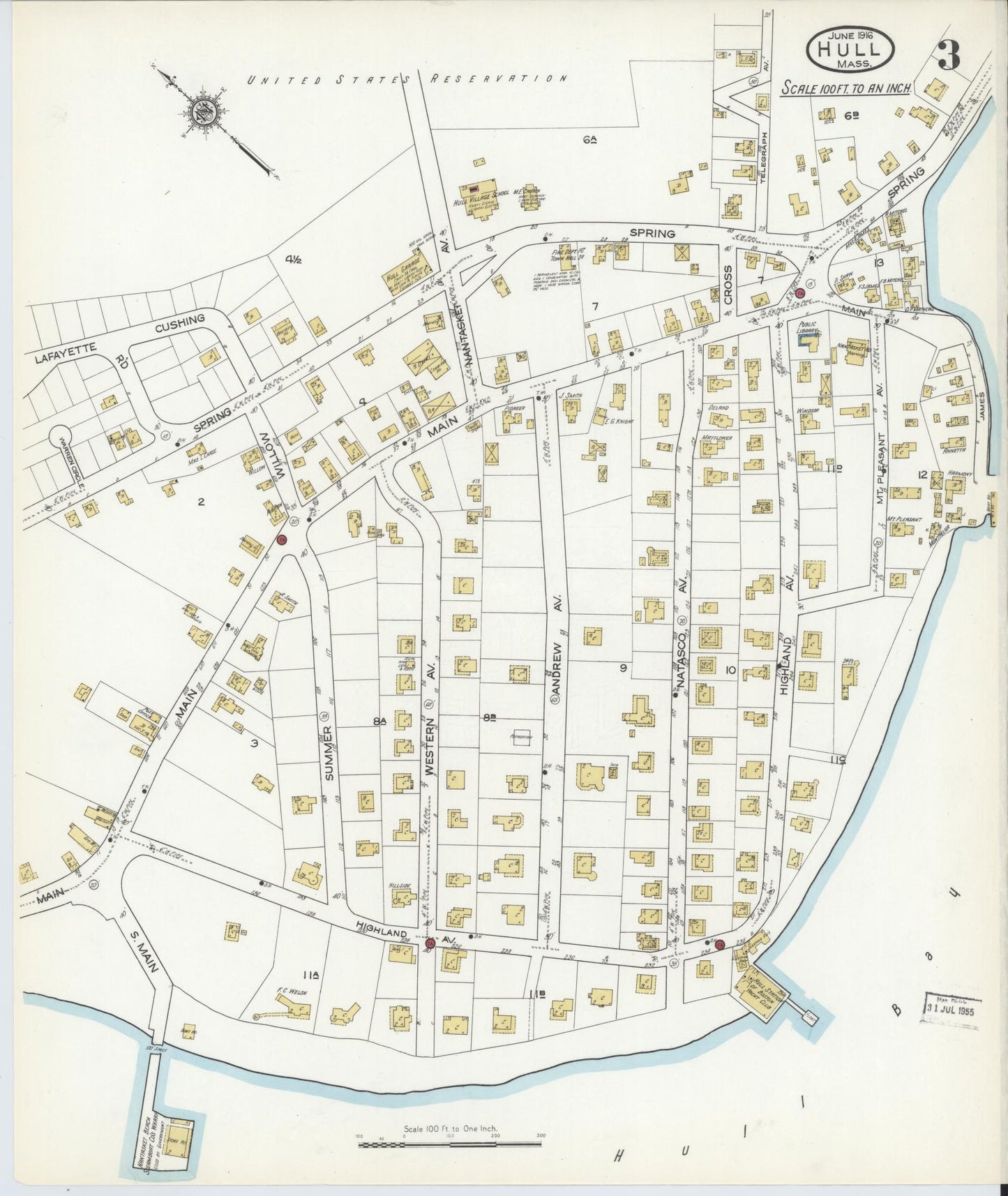 Sanborn Fire Insurance Map from Hull, Plymouth County, Massachusetts (1916), Sheet #0003 - Complete Map Set gallery image, historic Sanborn map, vintage wall art, Massachusetts Massachusetts
