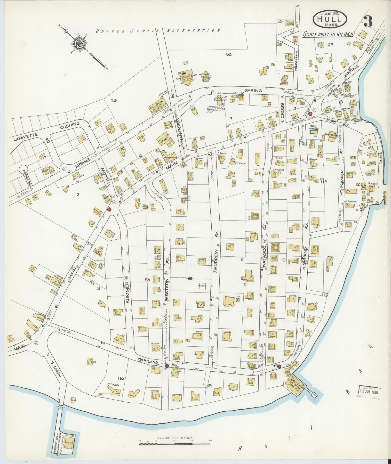 Sanborn Fire Insurance Map from Hull, Plymouth County, Massachusetts (1916), Sheet #0003 - Complete Map Set gallery image, historic Sanborn map, vintage wall art, Massachusetts Massachusetts