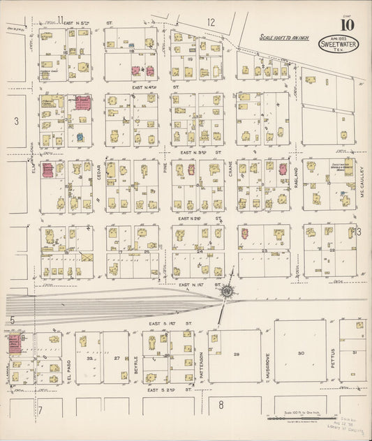 Sanborn Fire Insurance Map from Sweetwater, Nolan County, Texas (1922), Sheet #0010 - Historic Sanborn Fire Insurance Map Print, vintage old map wall art, antique decor, genealogy gift, Texas Texas map