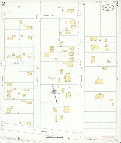 Sanborn Fire Insurance Map from Sunnyvale, Santa Clara County, California (1930), Sheet #0002 - Complete Map Set gallery image, historic Sanborn map, vintage wall art, California California