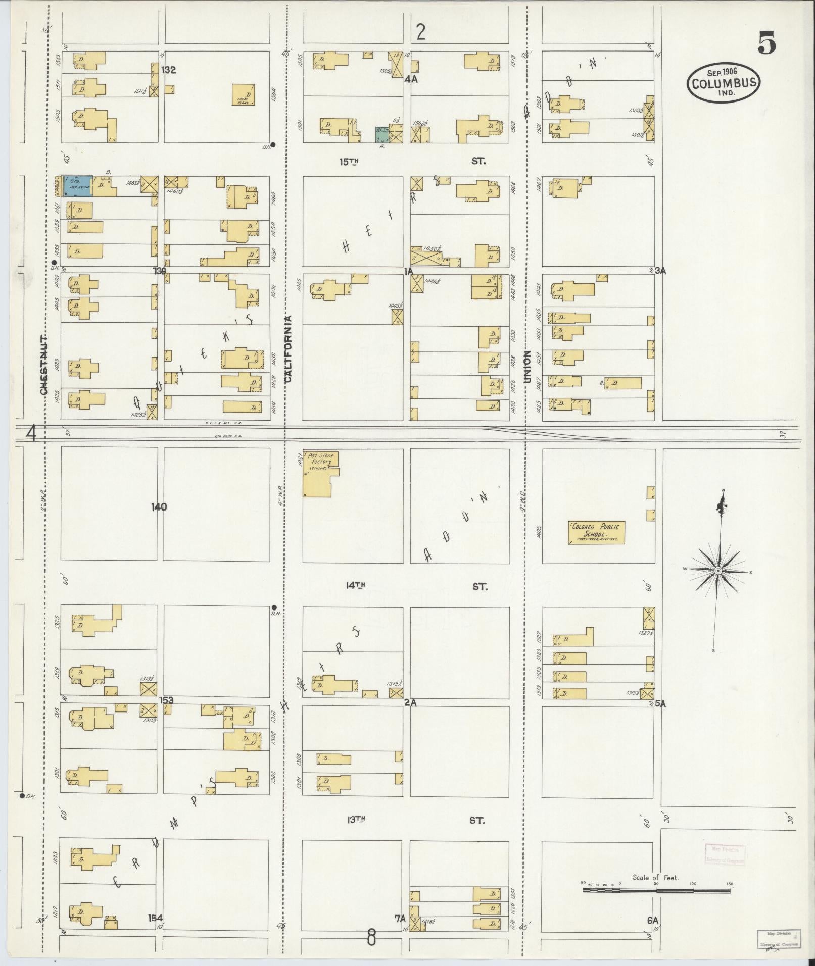 Sanborn Fire Insurance Map from Columbus, Bartholomew County, Indiana (1906), Sheet #0005 - Complete Map Set gallery image, historic Sanborn map, vintage wall art, Indiana Indiana