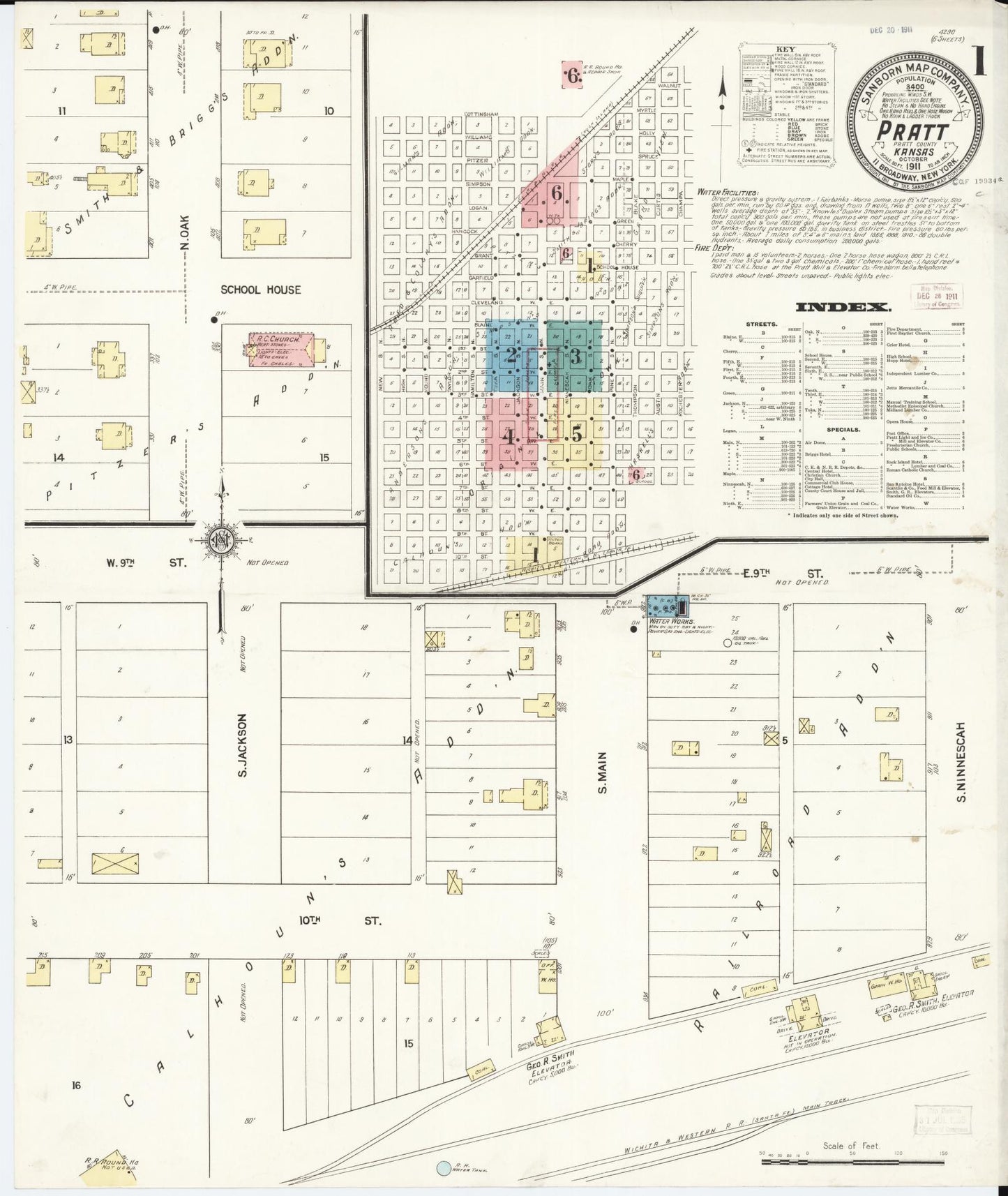Sanborn Fire Insurance Map from Pratt, Pratt County, Kansas (1911), Sheet #0001 - Historic Sanborn Fire Insurance Map Print, vintage old map wall art, antique decor, genealogy gift, Kansas Kansas map