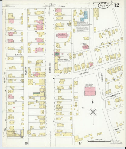 Sanborn Fire Insurance Map from Salem, Columbiana County, Ohio (1909), Sheet #0012 - Historic Sanborn Fire Insurance Map Print, vintage old map wall art, antique decor, genealogy gift, Ohio Ohio map