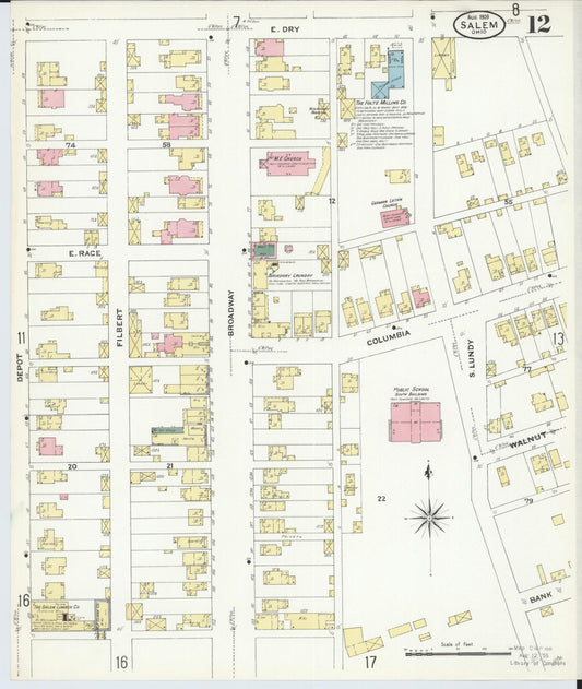 Sanborn Fire Insurance Map from Salem, Columbiana County, Ohio (1909), Sheet #0012 - Historic Sanborn Fire Insurance Map Print, vintage old map wall art, antique decor, genealogy gift, Ohio Ohio map
