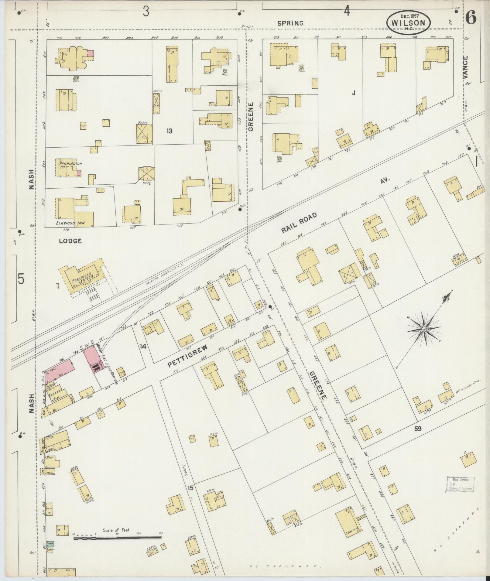 Sanborn Fire Insurance Map from Wilson, Wilson County, North Carolina (1897), Sheet #0006 - Complete Map Set gallery image, historic Sanborn map, vintage wall art, North Carolina North Carolina