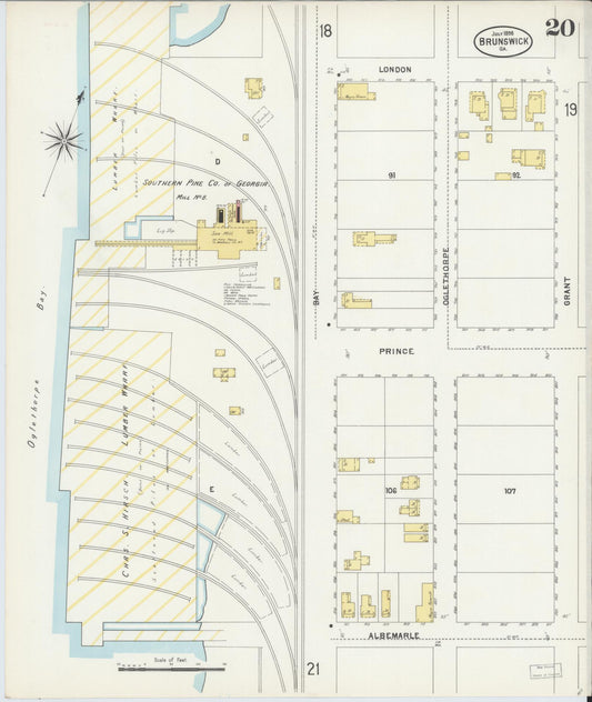 Sanborn Fire Insurance Map from Brunswick, Glynn County, Georgia (1898), Sheet #0020 - Historic Sanborn Fire Insurance Map Print, vintage old map wall art, antique decor, genealogy gift, Georgia Georgia map