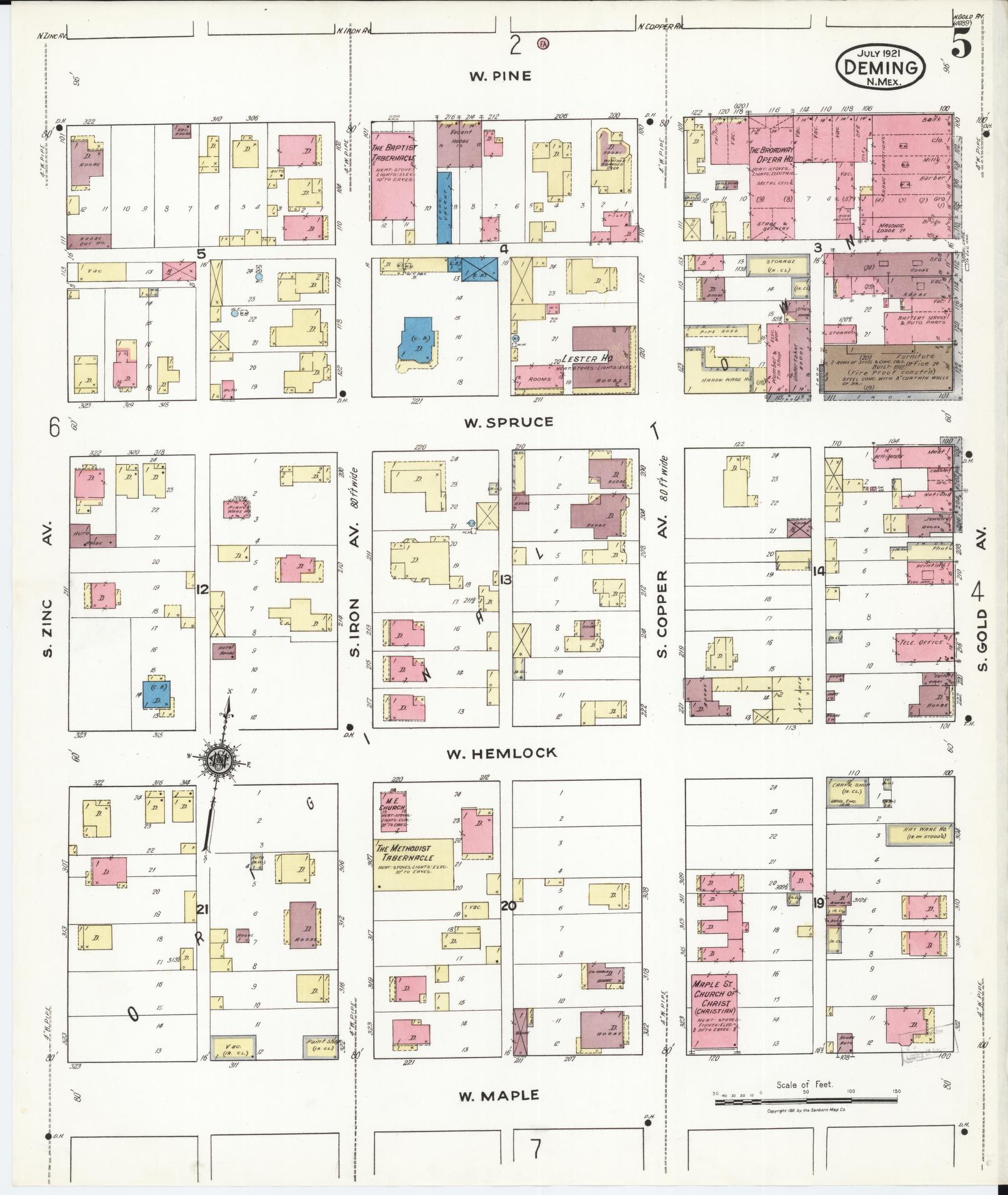 Sanborn Fire Insurance Map from Deming, Luna County, New Mexico (1921), Sheet #0005 - Historic Sanborn Fire Insurance Map Print, vintage old map wall art, antique decor, genealogy gift, New Mexico New Mexico map