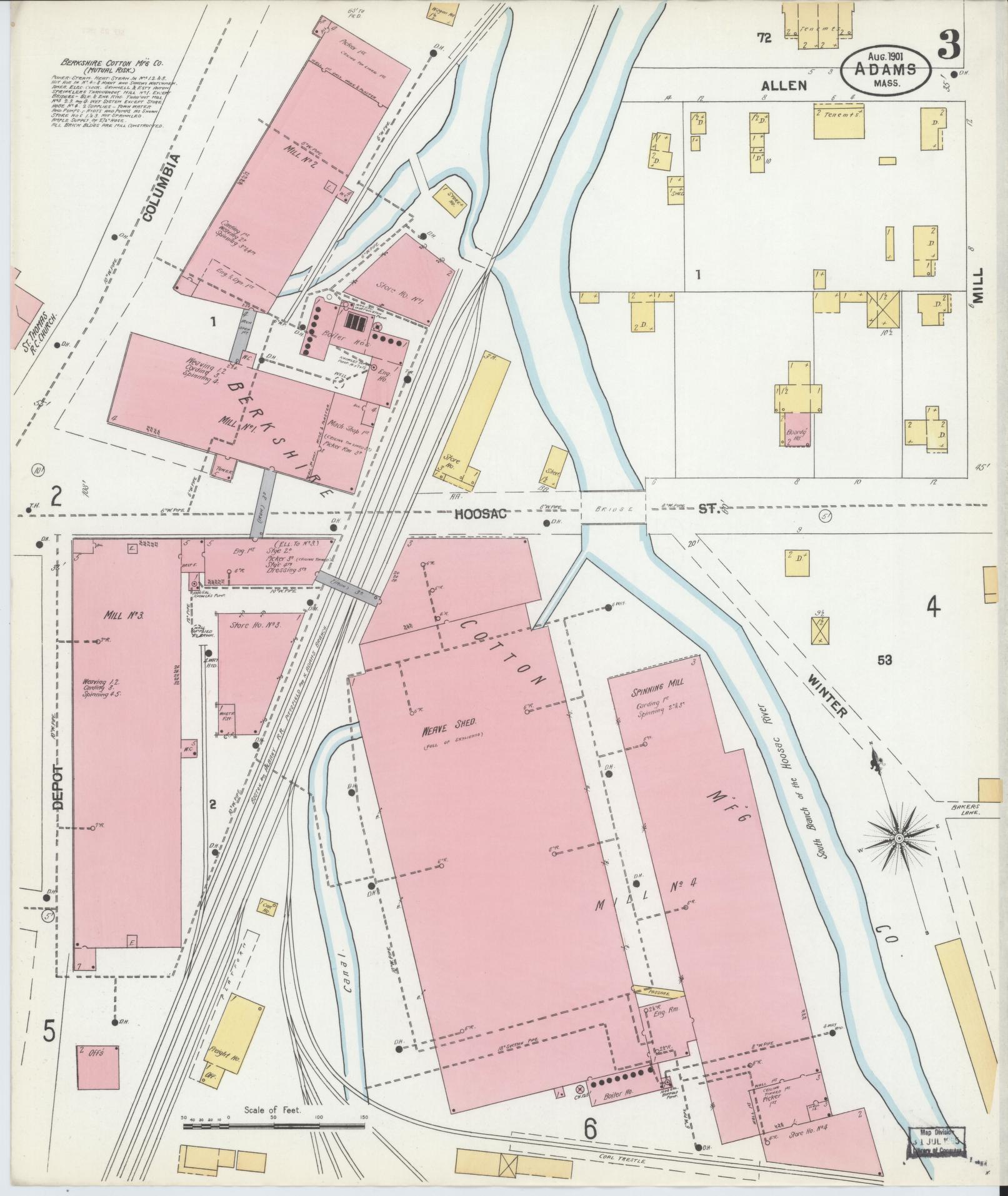 Sanborn Fire Insurance Map from Adams, Berkshire County, Massachusetts (1901), Sheet #0003 - Complete Map Set gallery image, historic Sanborn map, vintage wall art, Massachusetts Massachusetts