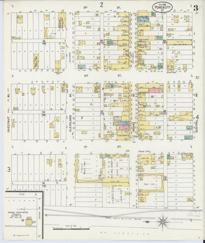 Sanborn Fire Insurance Map from Ponca City, Kay County, Oklahoma (1898), Sheet #0003 - Complete Map Set gallery image, historic Sanborn map, vintage wall art, Oklahoma Oklahoma