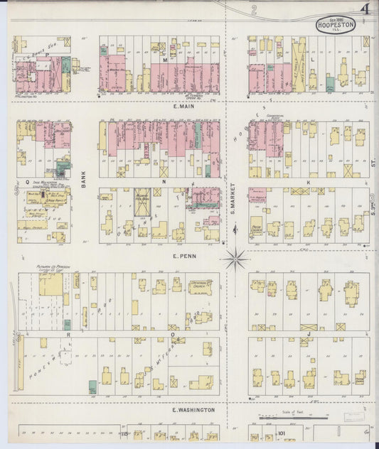 Sanborn Fire Insurance Map from Hoopeston, Vermilion County, Illinois (1895), Sheet #0004 - Historic Sanborn Fire Insurance Map Print, vintage old map wall art, antique decor, genealogy gift, Illinois Illinois map