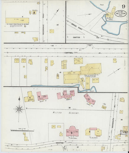 Sanborn Fire Insurance Map from Milton, Norfolk County, Massachusetts (1906), Sheet #0009 - Complete Map Set gallery image, historic Sanborn map, vintage wall art, Massachusetts Massachusetts