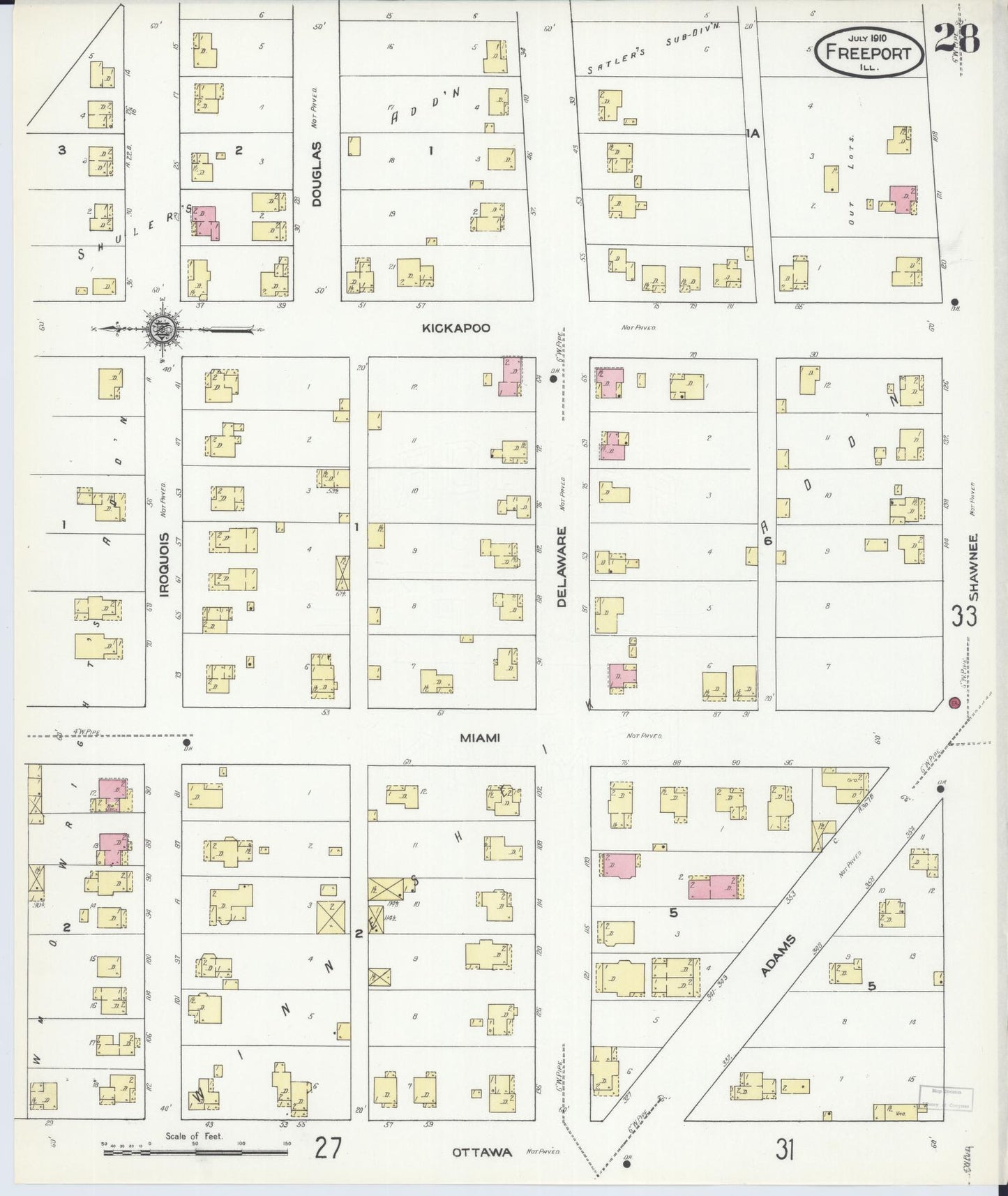 Sanborn Fire Insurance Map from Freeport, Stephenson County, Illinois (1910), Sheet #0028 - Complete Map Set gallery image, historic Sanborn map, vintage wall art, Illinois Illinois