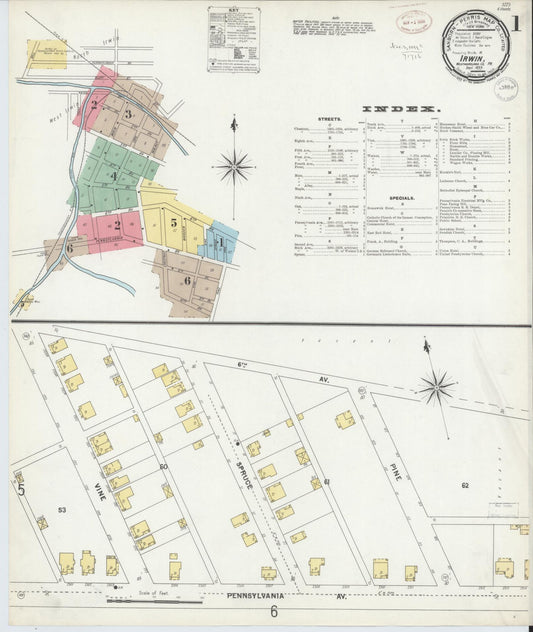Sanborn Fire Insurance Map from Irwin, Westmoreland County, Pennsylvania (1899), Sheet #0001 - Complete Map Set gallery image, historic Sanborn map, vintage wall art, Pennsylvania Pennsylvania