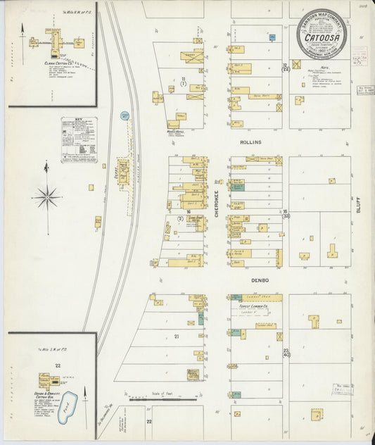 Sanborn Fire Insurance Map from Catoosa, Rodgers County, Oklahoma (1903), Sheet #0001 - Historic Sanborn Fire Insurance Map Print, vintage old map wall art, antique decor, genealogy gift, Oklahoma Oklahoma map