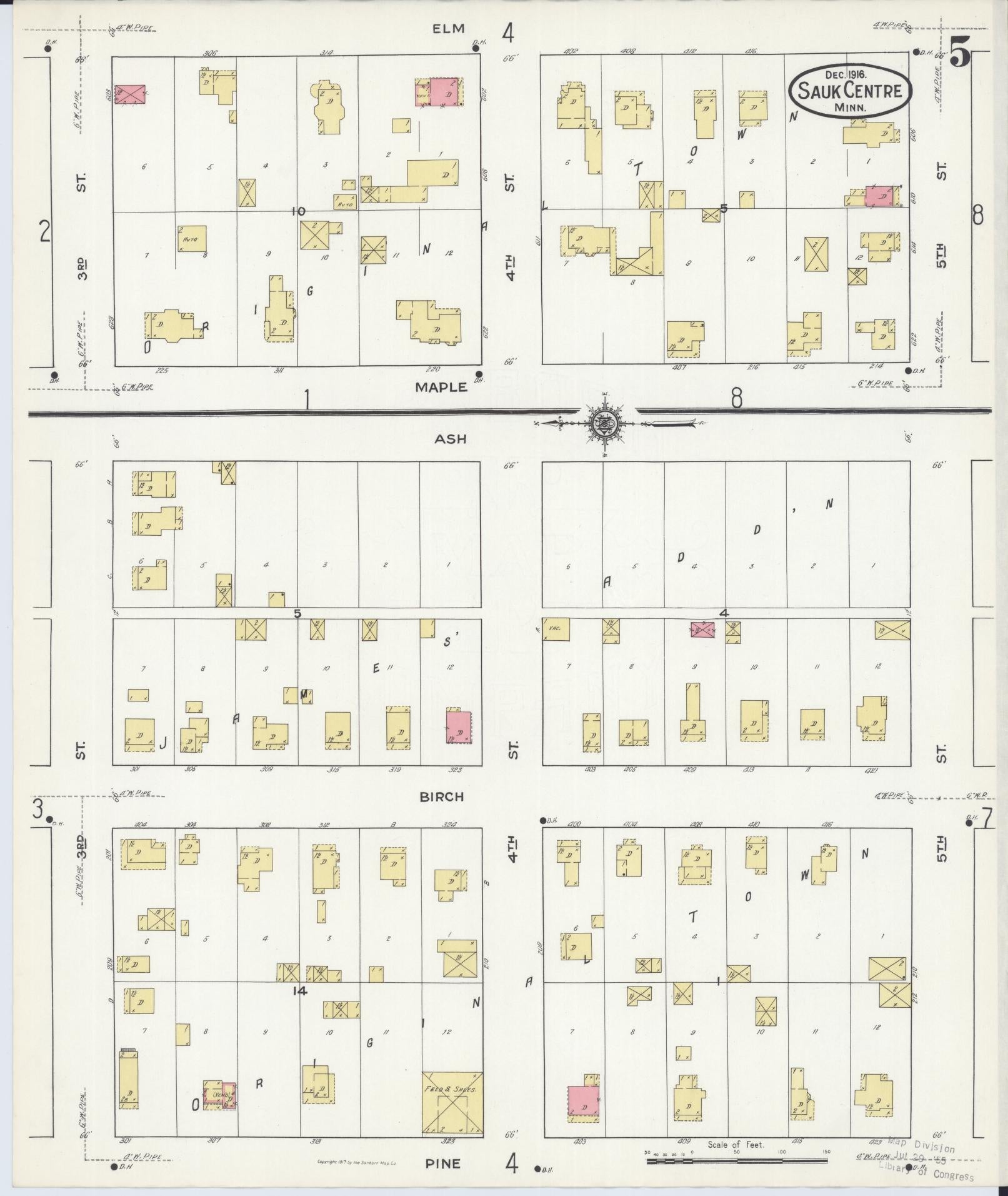 Sanborn Fire Insurance Map from Sauk Centre, Stearns County, Minnesota (1916), Sheet #0005 - Complete Map Set gallery image, historic Sanborn map, vintage wall art, Minnesota Minnesota