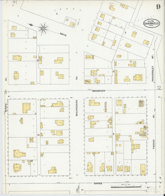Sanborn Fire Insurance Map from San Angelo, Tom Green County, Texas (1904), Sheet #0009 - Historic Sanborn Fire Insurance Map Print, vintage old map wall art, antique decor, genealogy gift, Texas Texas map
