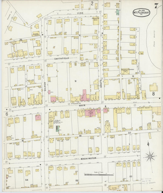 Sanborn Fire Insurance Map from Mount Pleasant, Westmoreland County, Pennsylvania (1896), Sheet #0007 - Historic Sanborn Fire Insurance Map Print, vintage old map wall art, antique decor, genealogy gift, Pennsylvania Pennsylvania map