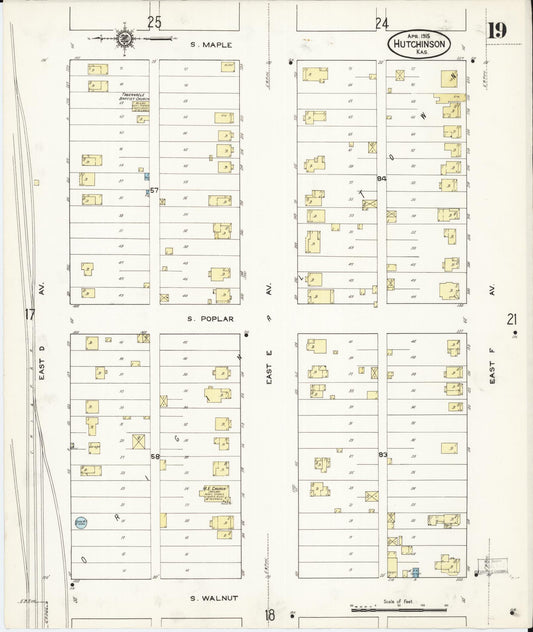 Sanborn Fire Insurance Map from Hutchinson, Reno County, Kansas (1915), Sheet #0020 - Historic Sanborn Fire Insurance Map Print, vintage old map wall art, antique decor, genealogy gift, Kansas Kansas map