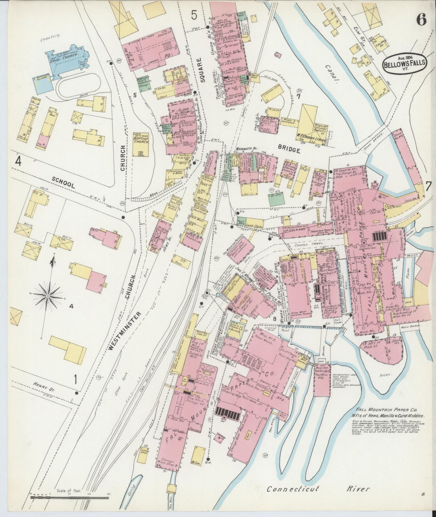 Sanborn Fire Insurance Map from Bellows Falls, Windham County, Vermont (1896), Sheet #0006 - Complete Map Set gallery image, historic Sanborn map, vintage wall art, Vermont Vermont