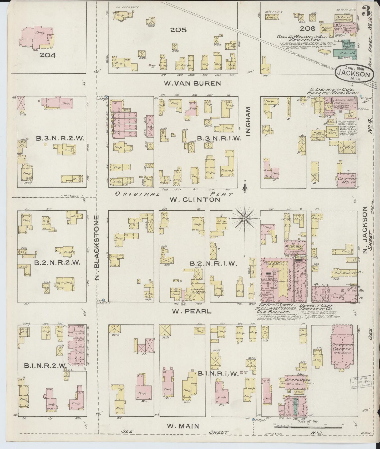 Sanborn Fire Insurance Map from Jackson, Jackson County, Michigan (1886), Sheet #0003 - Complete Map Set gallery image, historic Sanborn map, vintage wall art, Michigan Michigan