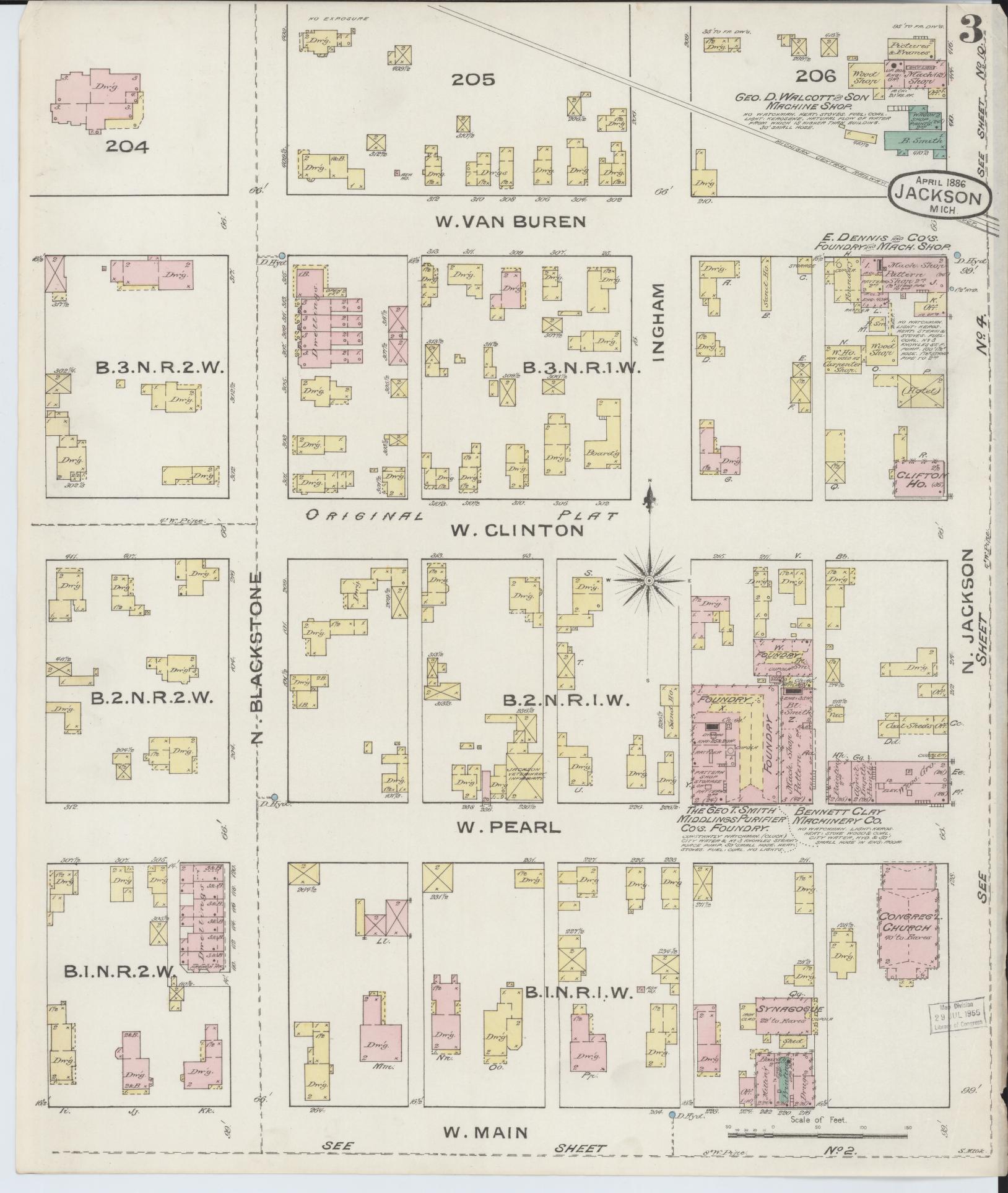 Sanborn Fire Insurance Map from Jackson, Jackson County, Michigan (1886), Sheet #0003 - Complete Map Set gallery image, historic Sanborn map, vintage wall art, Michigan Michigan