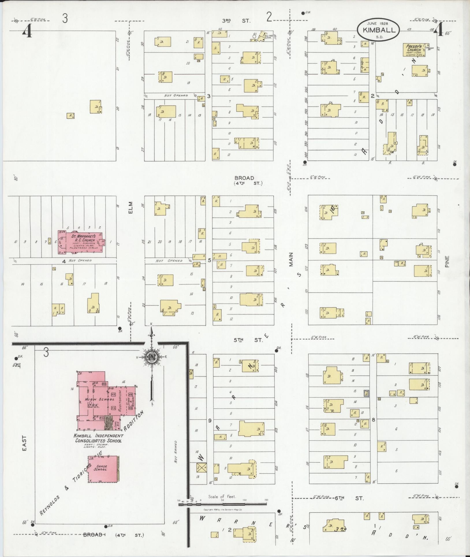Sanborn Fire Insurance Map from Kimball, Brule County, South Dakota (1928), Sheet #0004 - Historic Sanborn Fire Insurance Map Print, vintage old map wall art, antique decor, genealogy gift, South Dakota South Dakota map