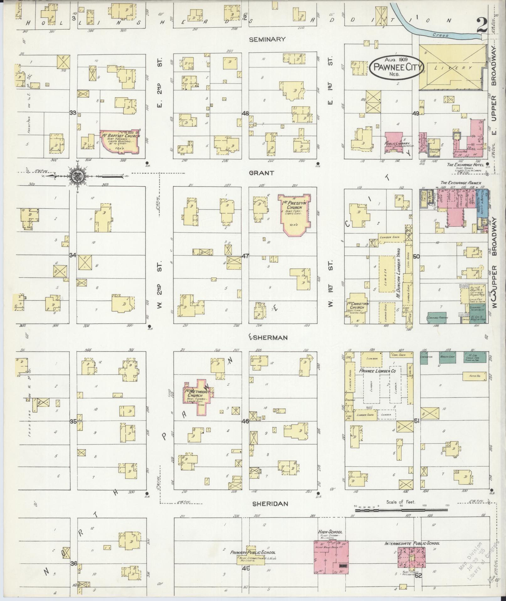 Sanborn Fire Insurance Map from Pawnee City, Pawnee County, Nebraska (1909), Sheet #0002 - Complete Map Set gallery image, historic Sanborn map, vintage wall art, Nebraska Nebraska