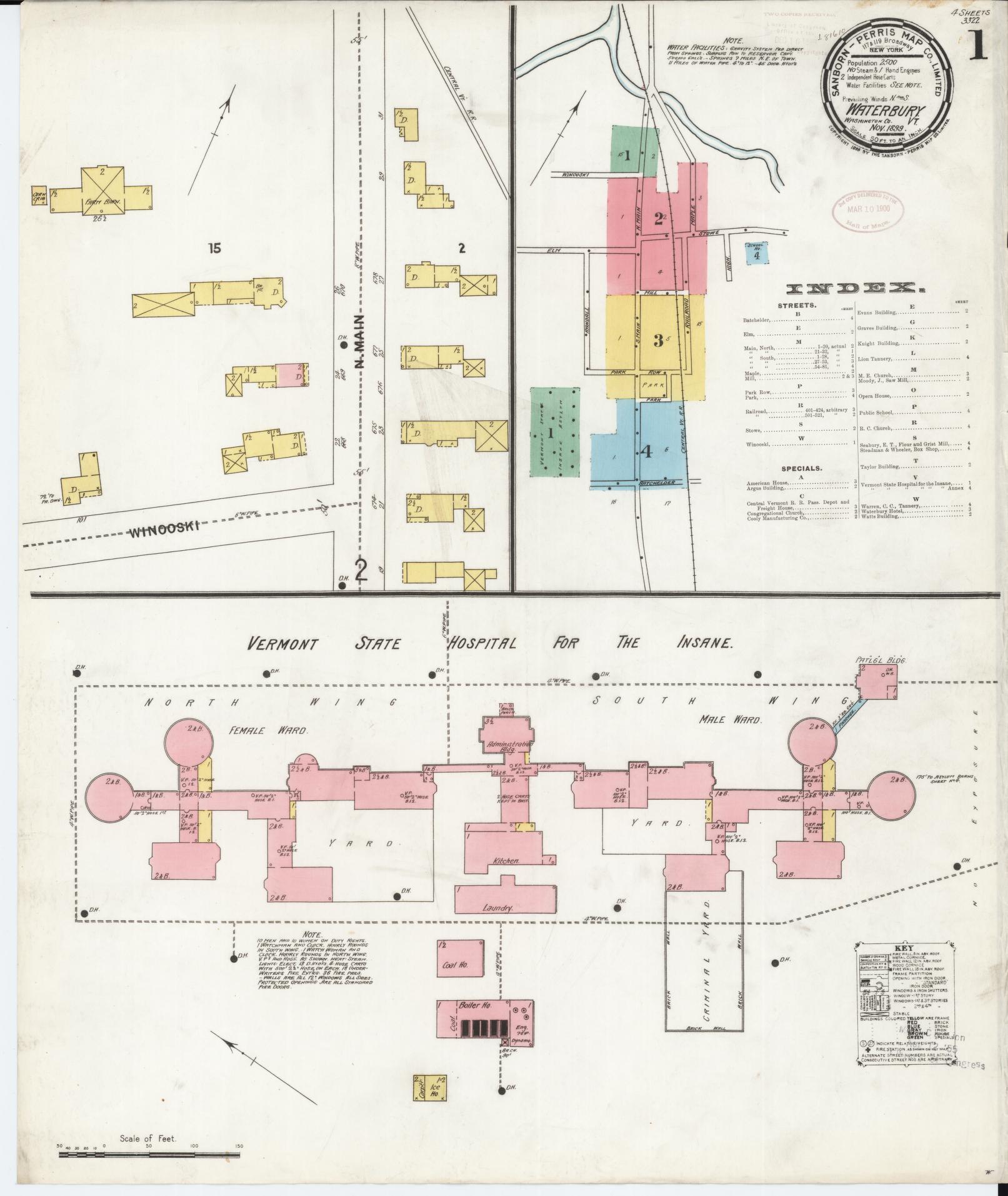 Sanborn Fire Insurance Map from Waterbury, Washington County, Vermont. (1899) – Historic Sanborn Fire Insurance Map Print
