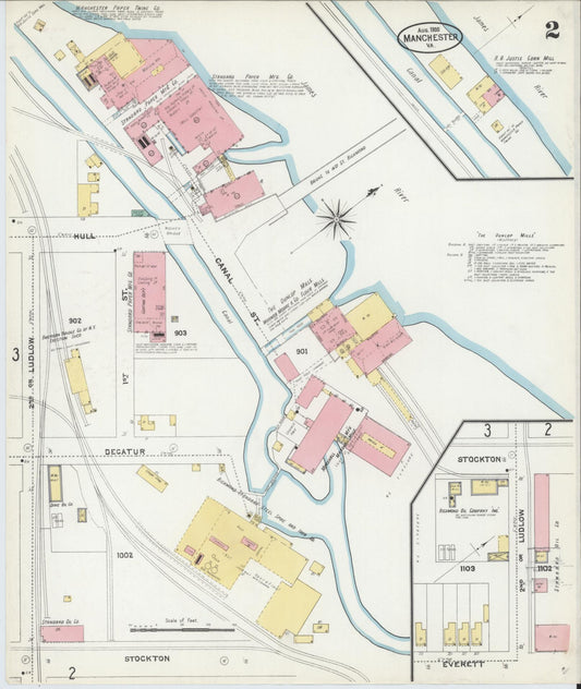 Sanborn Fire Insurance Map from Manchester, Chesterfield County, Virginia (1905), Sheet #0002 - Historic Sanborn Fire Insurance Map Print, vintage old map wall art, antique decor, genealogy gift, Virginia Virginia map