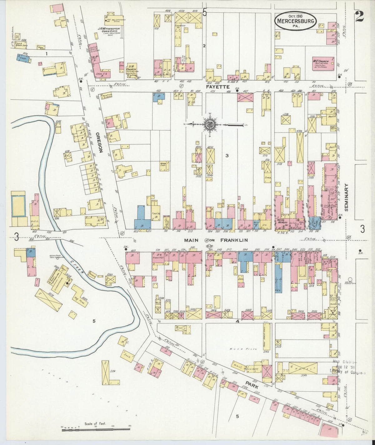 Sanborn Fire Insurance Map from Mercersburg, Franklin County, Pennsylvania (1910), Sheet #0002 - Historic Sanborn Fire Insurance Map Print, vintage old map wall art, antique decor, genealogy gift, Pennsylvania Pennsylvania map