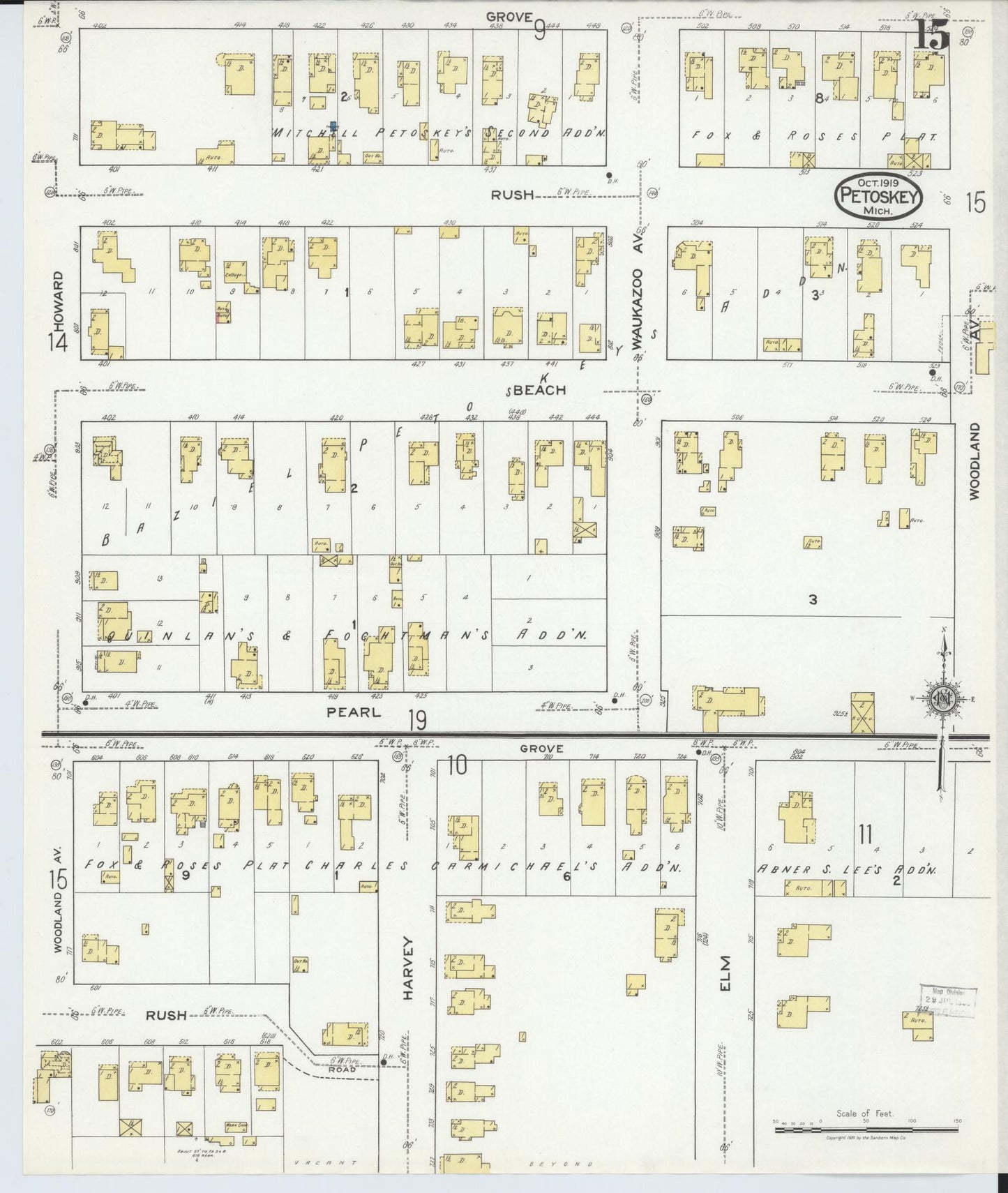 Sanborn Fire Insurance Map from Petoskey, Emmet County, Michigan (1919), Sheet #0015 - Complete Map Set gallery image, historic Sanborn map, vintage wall art, Michigan Michigan