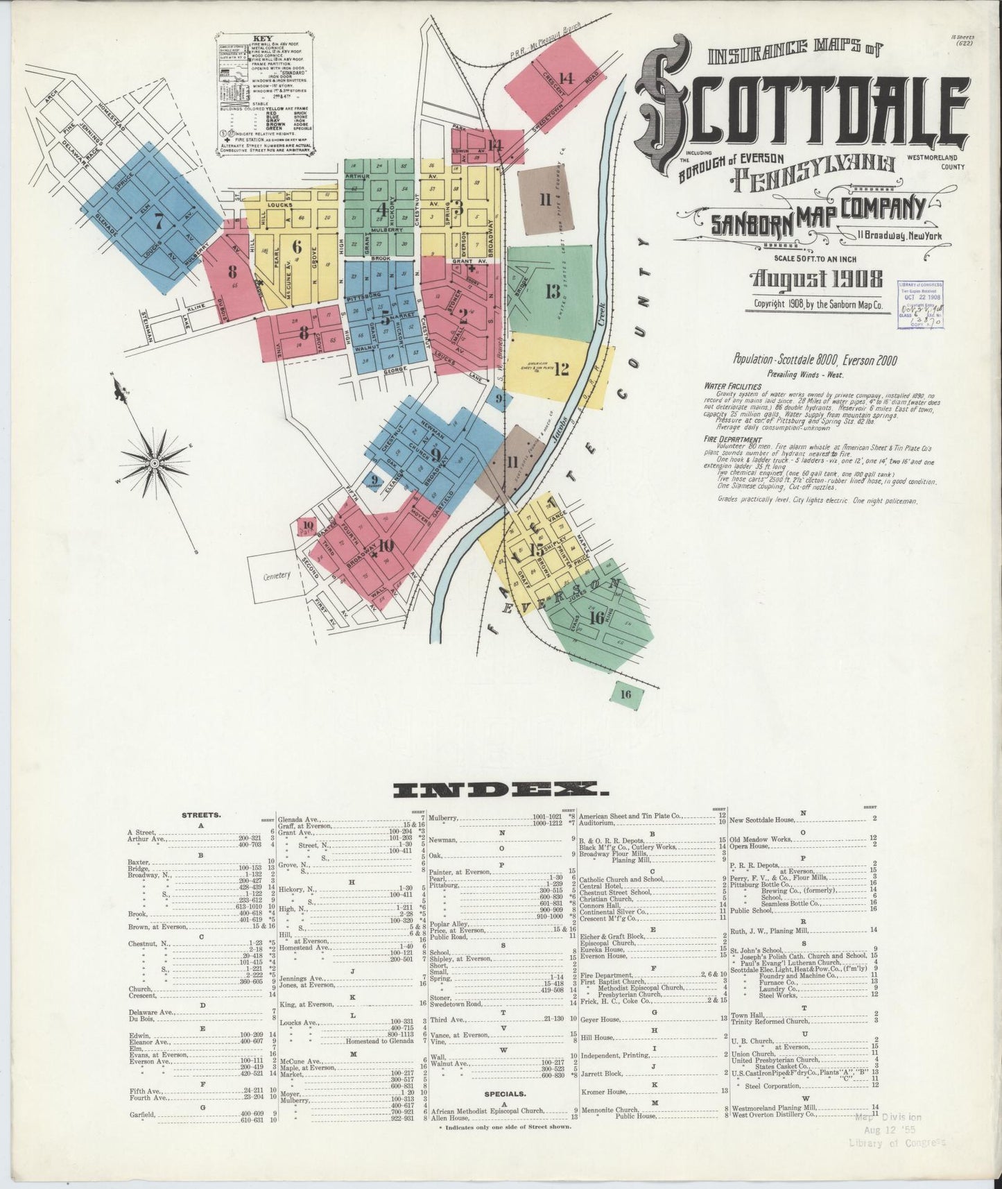 Sanborn Fire Insurance Map from Scottdale, Westmoreland County, Pennsylvania (1908), Sheet #0001 - Complete Map Set gallery image, historic Sanborn map, vintage wall art, Pennsylvania Pennsylvania
