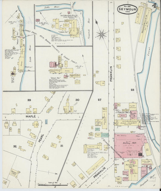 Sanborn Fire Insurance Map from Seymour, New Haven County, Connecticut (1890), Sheet #0004 - Historic Sanborn Fire Insurance Map Print, vintage old map wall art, antique decor, genealogy gift, Connecticut Connecticut map
